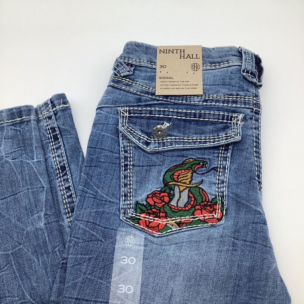 Ninth Hall Signal Flare Snake Eagle Pocket Jeans‎ Size 30 (Actual 32 x 34) NWT
